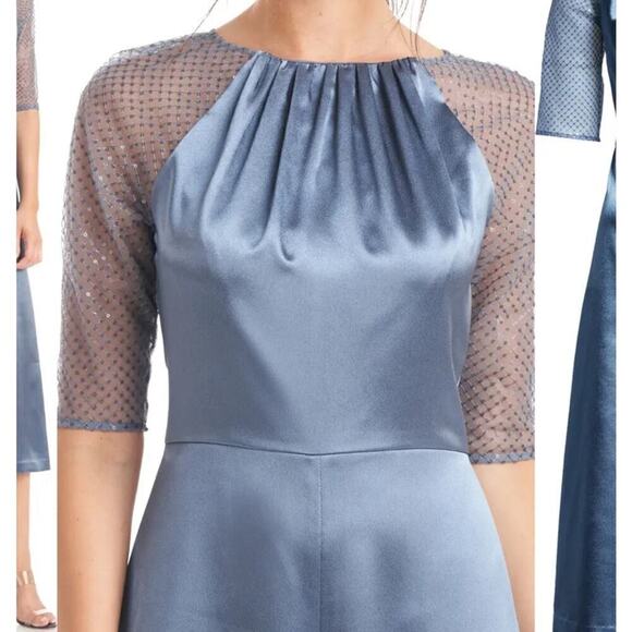 JS COLLECTIONS Leila Sheer Sleeve Crop Jumpsuit Blue SZ.16 - Picture 2 of 6